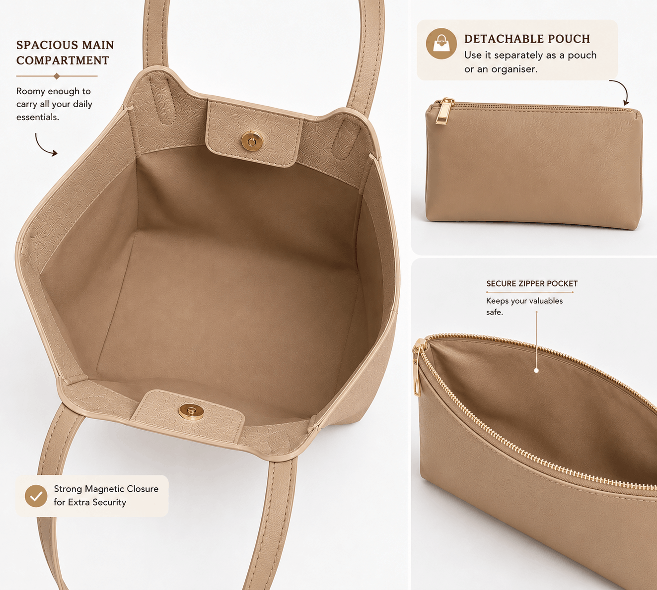 ChicCuero Noor Luxe Tote - Beige & Cream