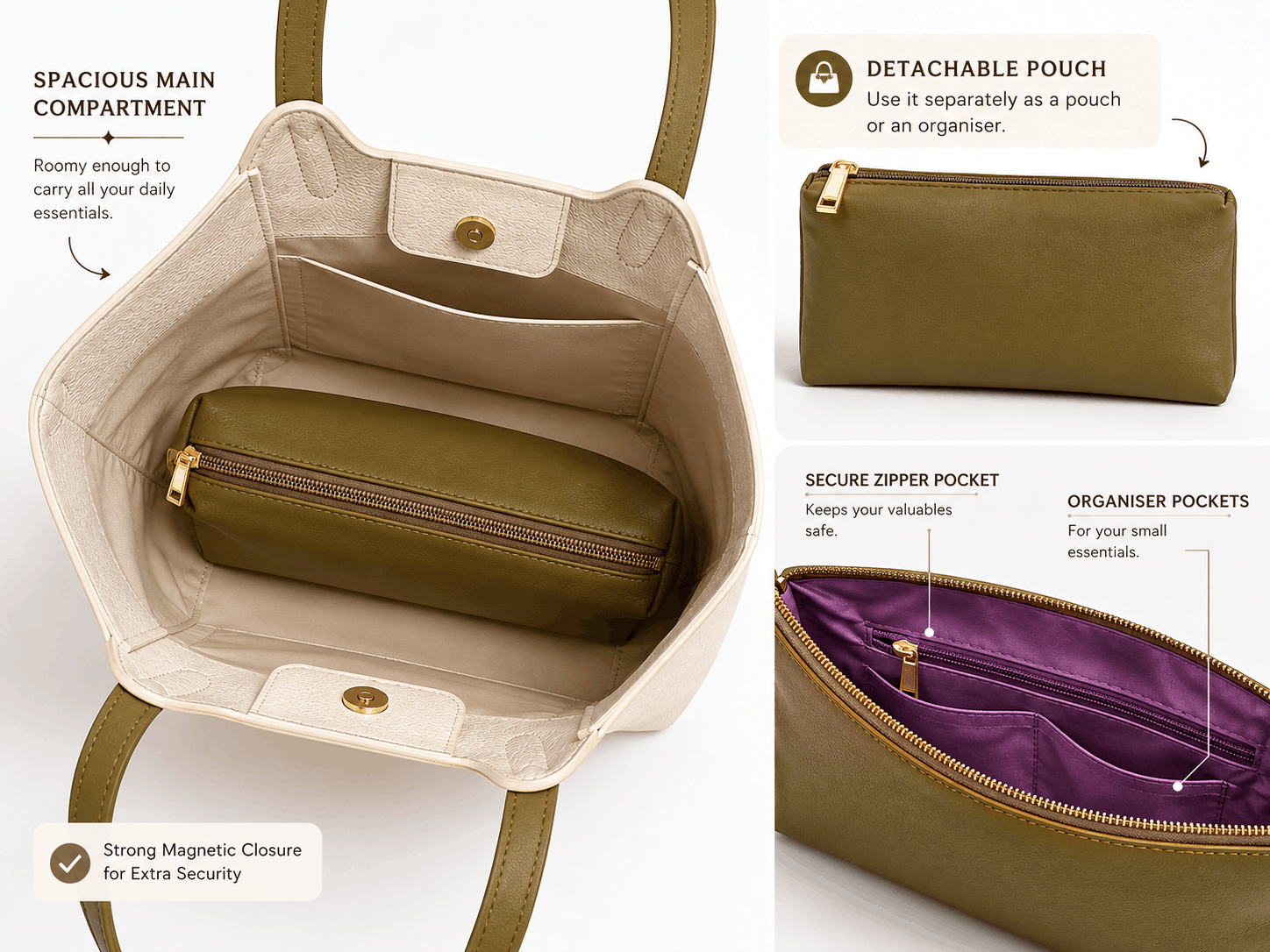 ChicCuero Noor Luxe Tote - Olive & Cream