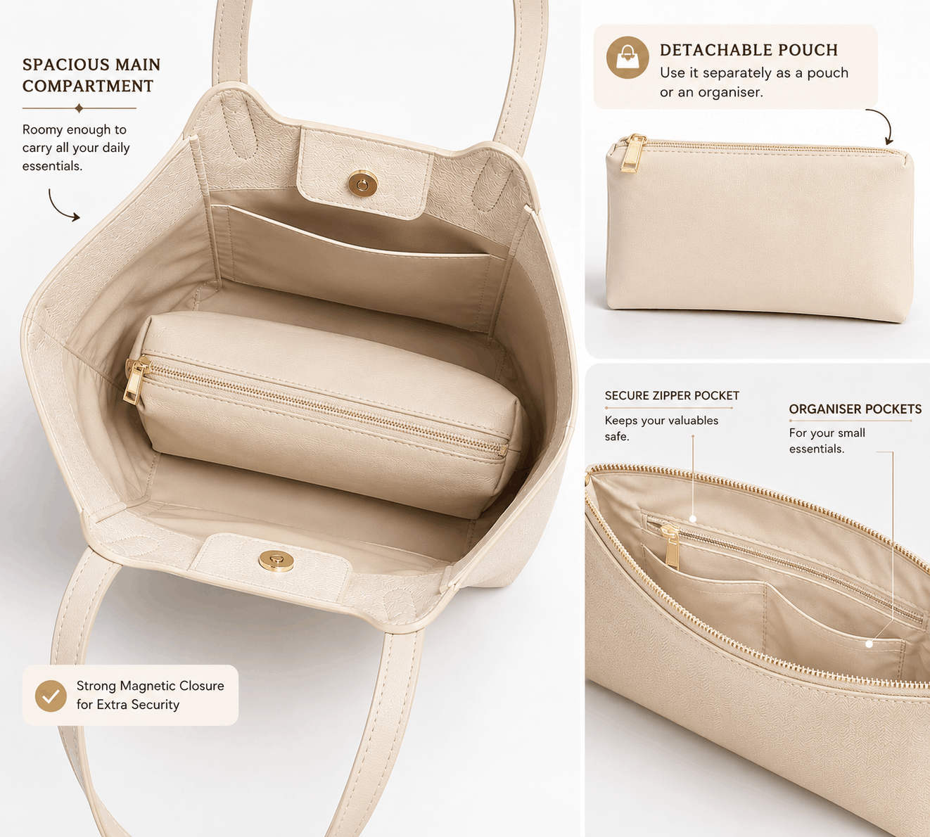 ChicCuero Noor Luxe Tote - Beige & Cream